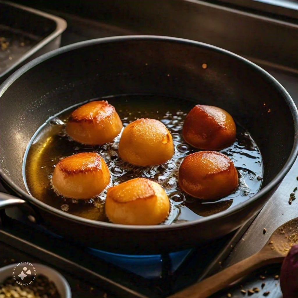  frying gulab jamun in oil