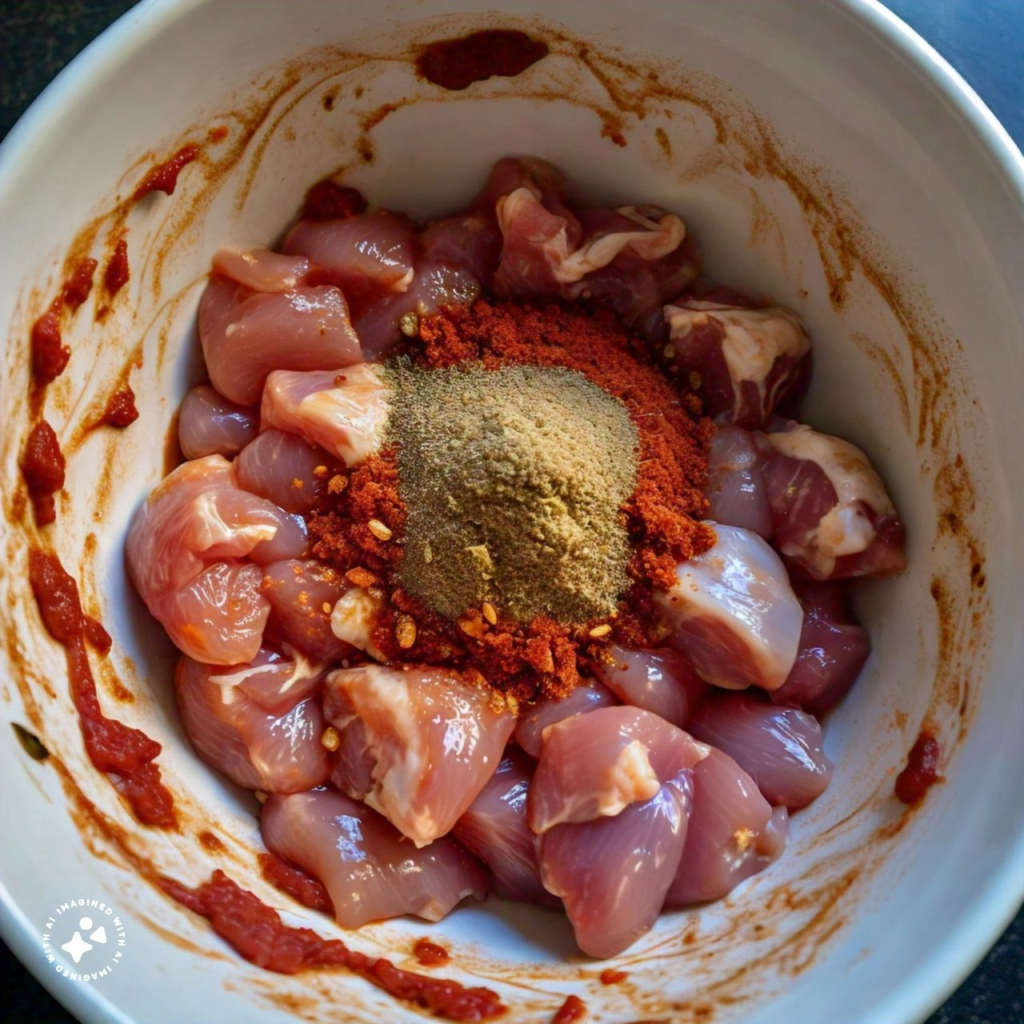 adding all spices to chicken