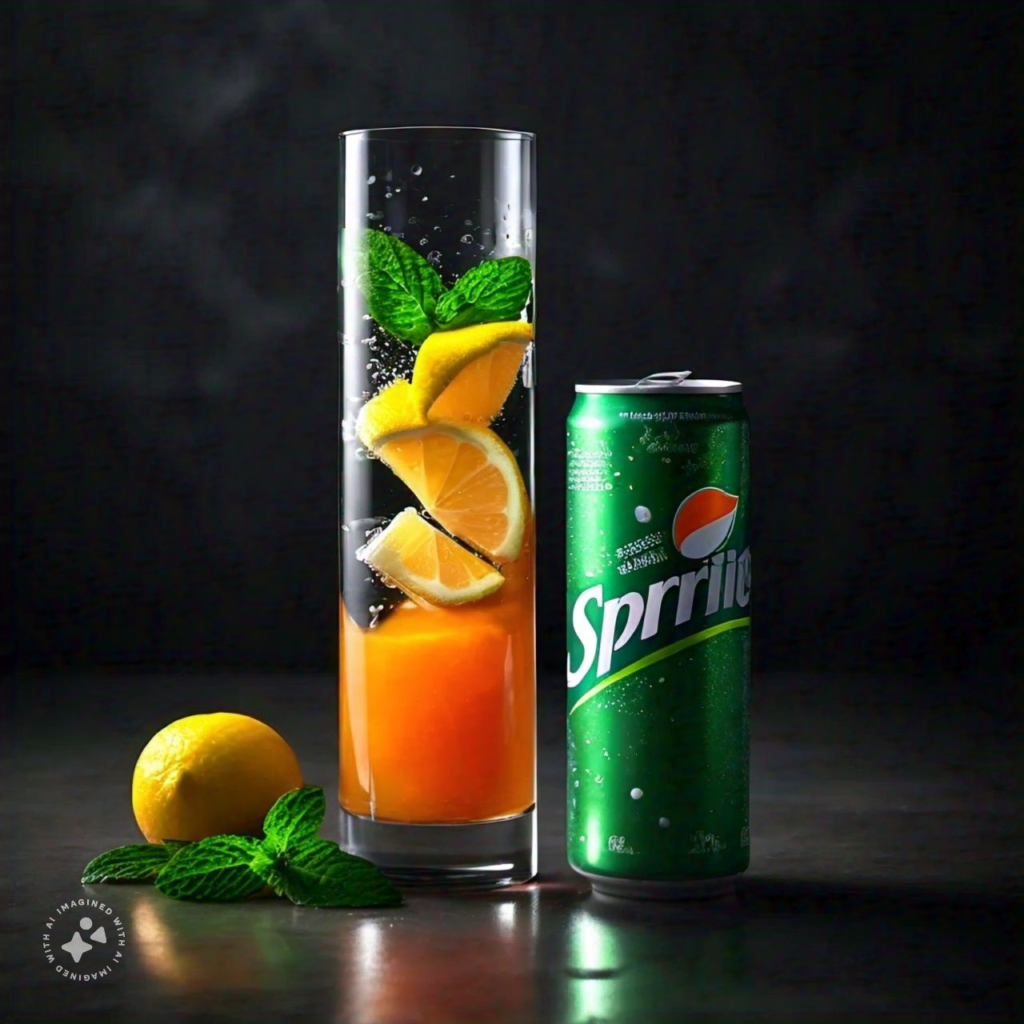 adding sprite to vibrant sunset mocktail