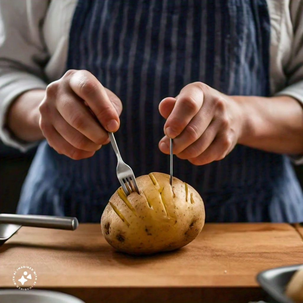 pricking each  potato