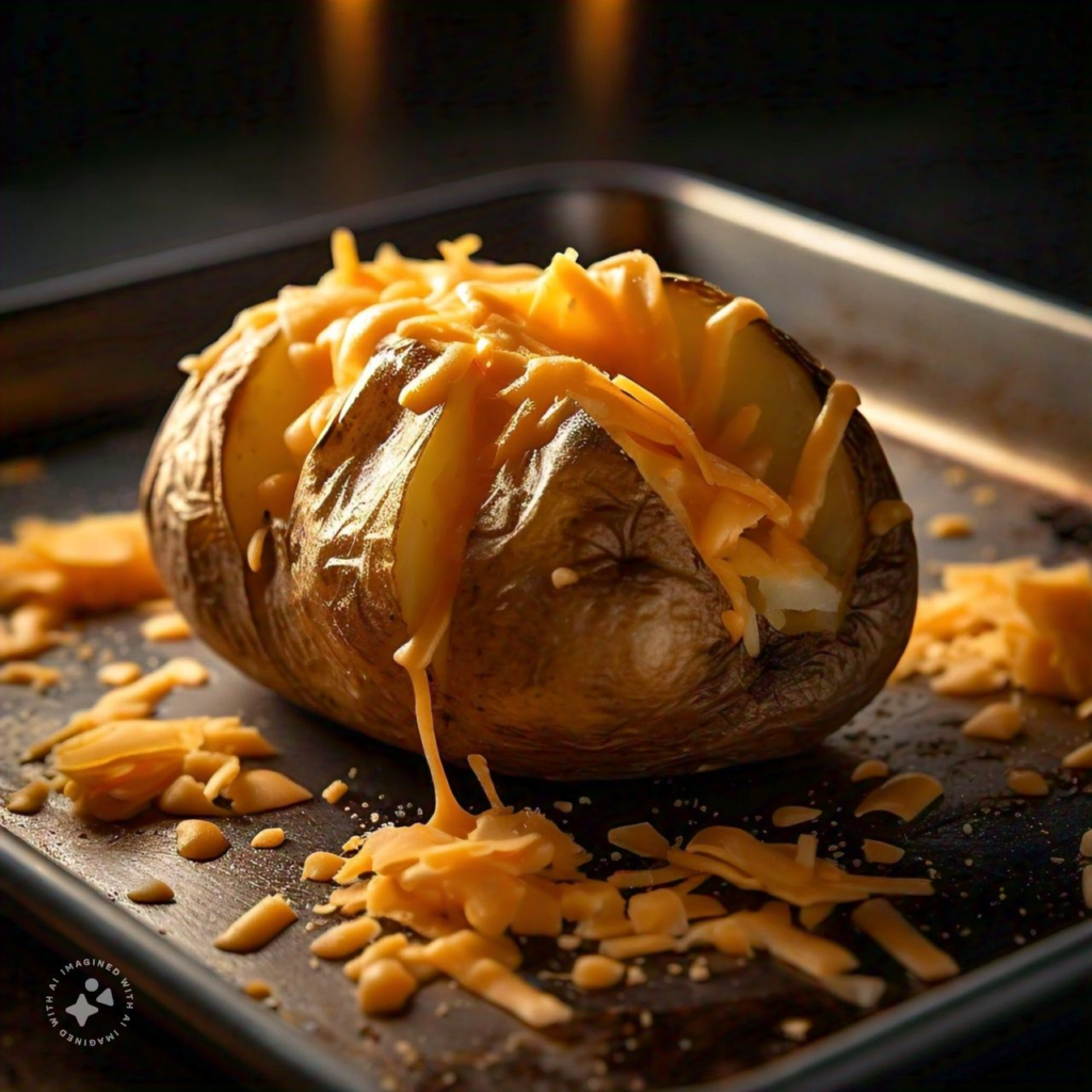 sprinkling cheese on baked potato skin