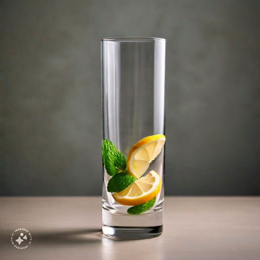 lemon and mint leaves in glass