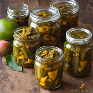 storing homemade mango pickle in jar