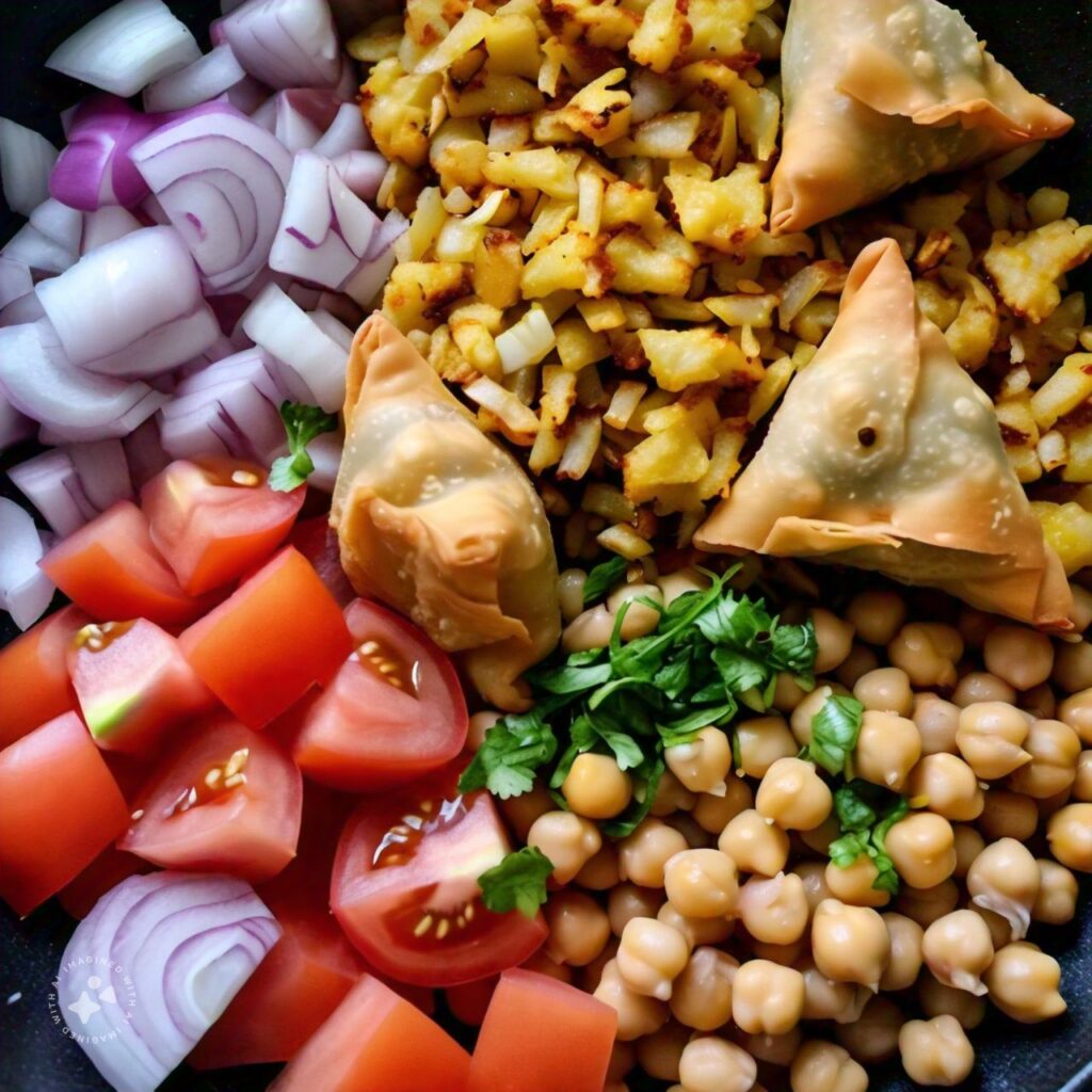 ingredients for assembling samosa chaat