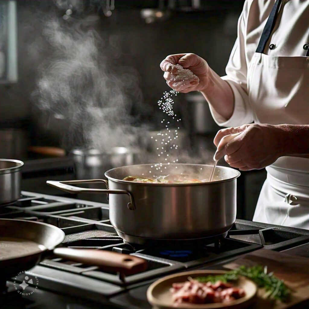 adding seasoning to delicious beef stew
