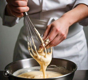 mixing wet ingredients for the batter of pudding