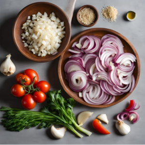 chopped onions ginger garlic and tomatoes